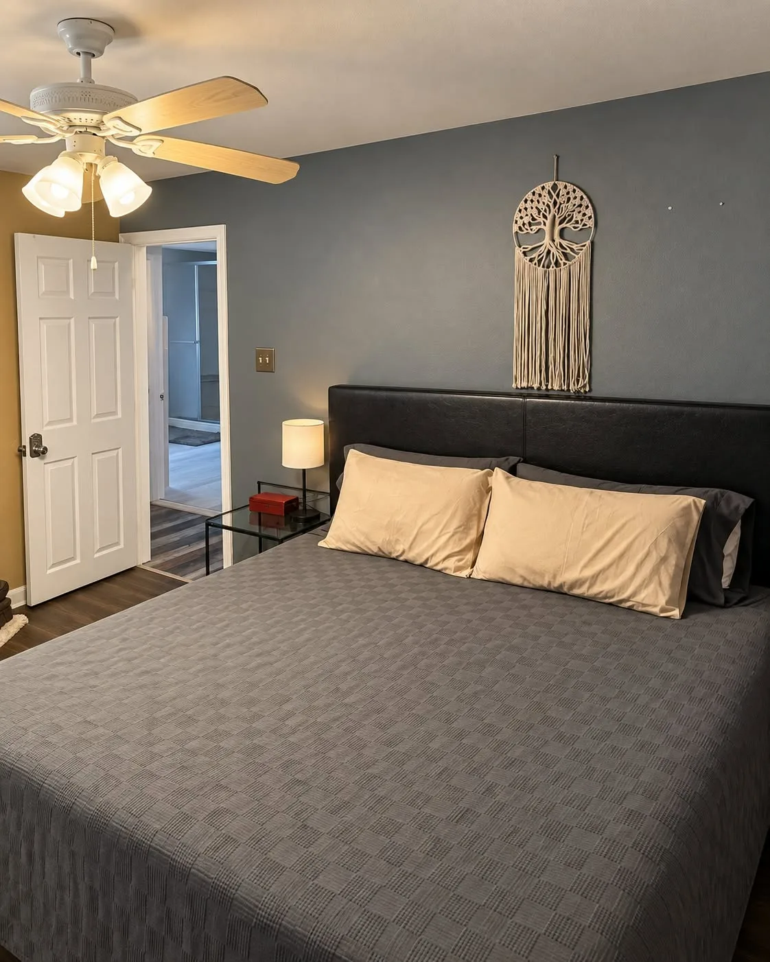 The largest upstairs bedroom, with a king bed